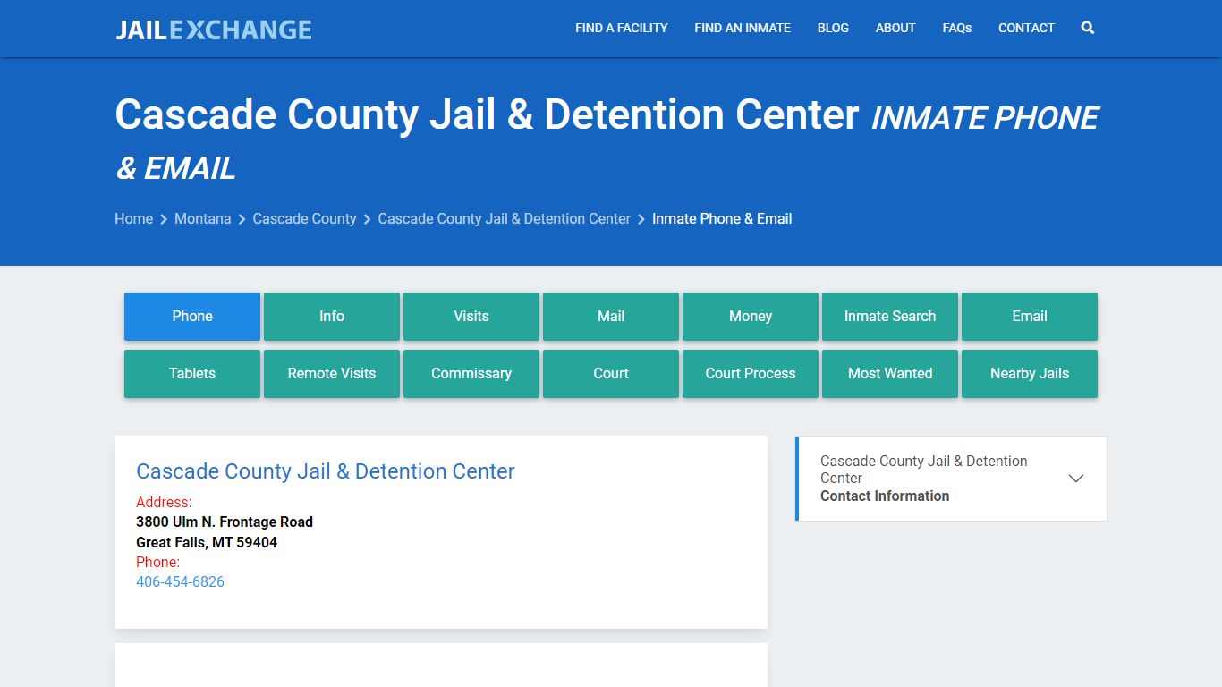 Inmate Phone - Cascade County Jail & Detention Center, MT