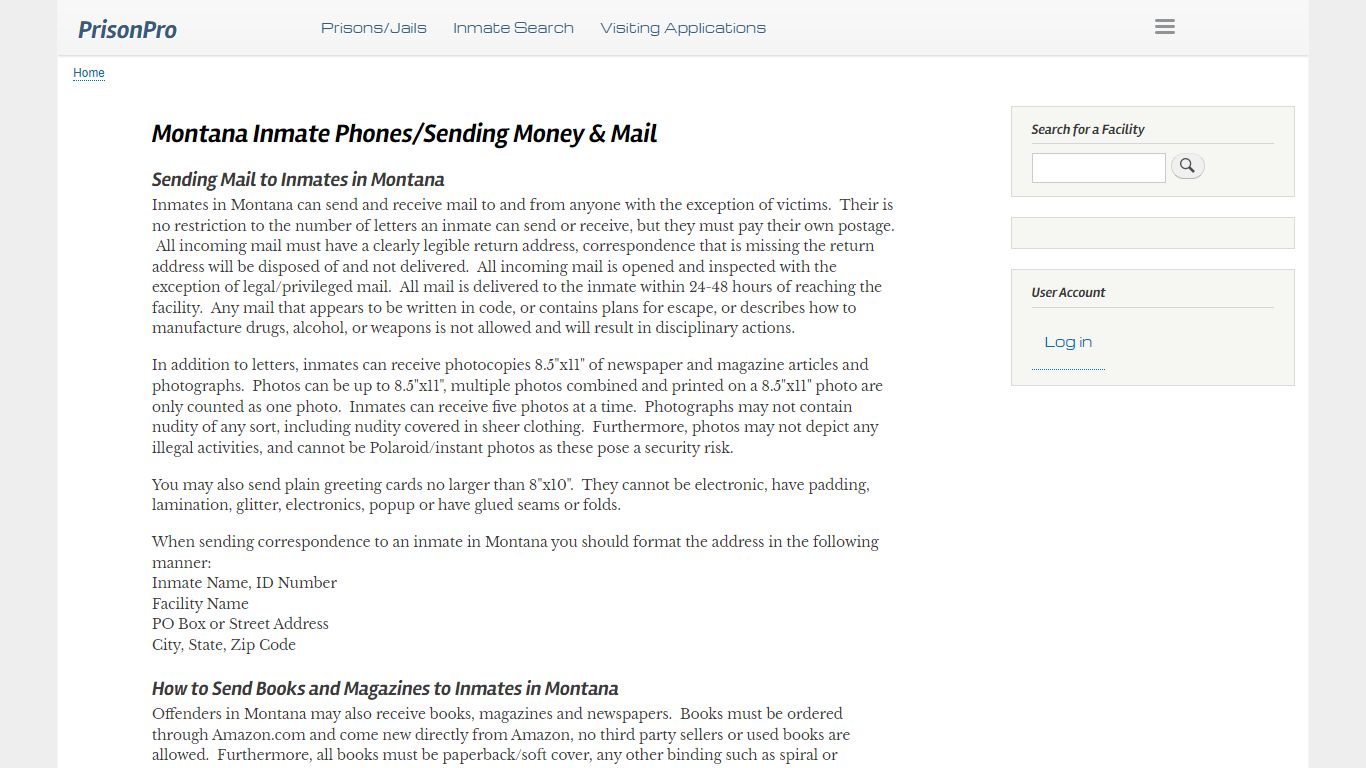 Montana Inmate Phones/Sending Money & Mail | PrisonPro